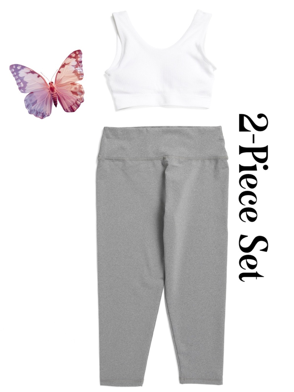 Habitual▪️Kids White Tank & Gray Leggings 2-Piece Active Set